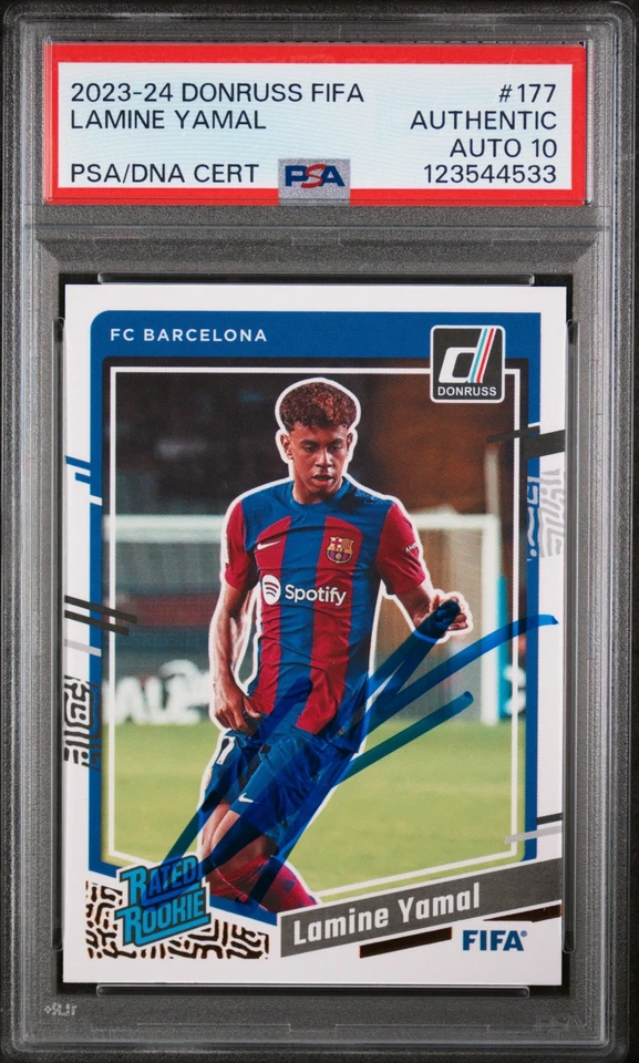 2023-24 Panini Donruss FIFA #177 Lamine Yamal Clasificado Novato PSA AUTÉNTICO AUTOMÁTICO 10 Foto 1 de 3