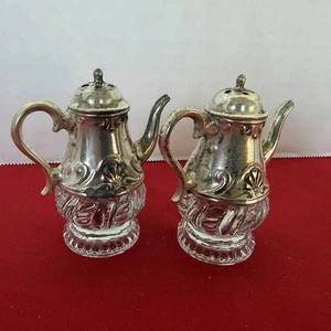 Vintage Glass/Silver Plated ~Teapot ~Salt/Pepper Shakers 3” - Picture 1 of 15