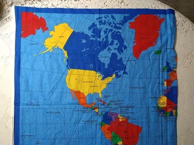 Colorido MAPA DEL MUNDO Tela Tradiciones Panel Profesor Escuela 1999 35x59" Foto 1 de 3