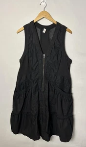 Daily Practice Dress Womens Large Black Zip Front Racerback Pockets Tiered - Picture 1 of 9