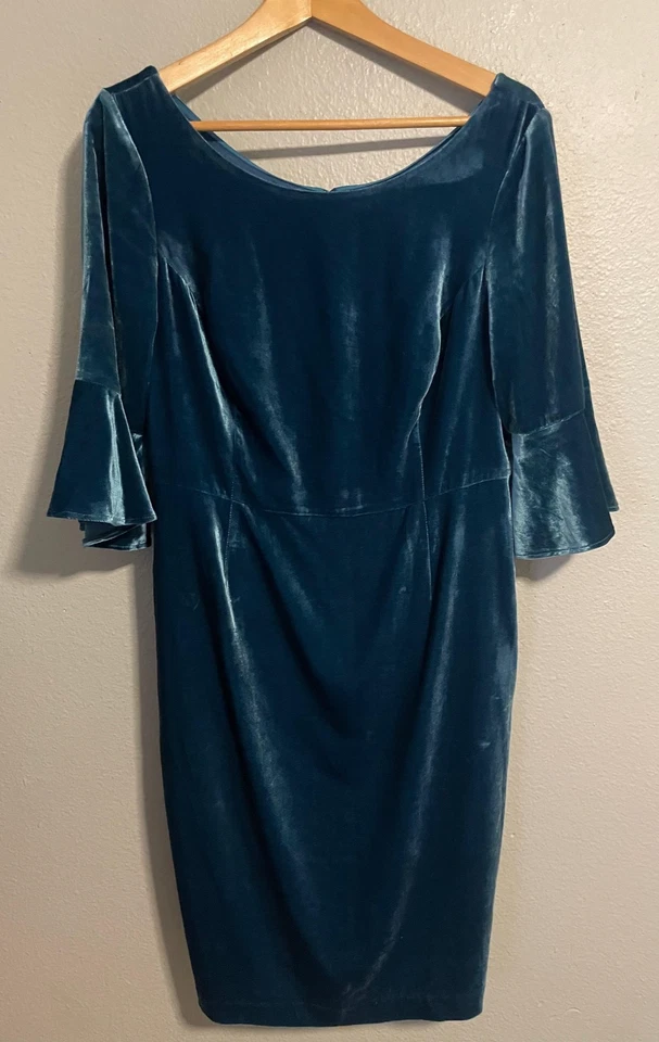 Vestido Boden para mujer 10 Petite mezcla de seda azul terciopelo funda cóctel fiesta midi Foto 1 de 4