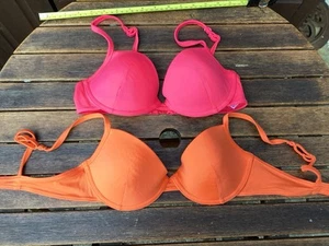 Dorothy Perkins Padded bikini tops x2 size 12 pink & orange . - Picture 1 of 3