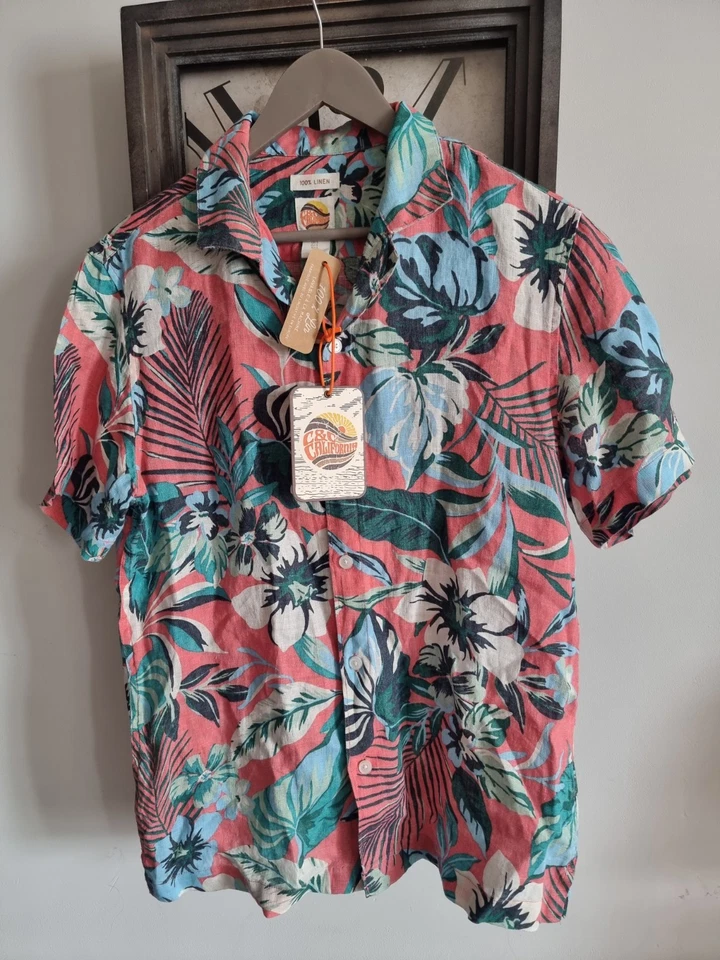 C & C California 100% Linen Button Up Shirt Mens Size S Summer  Bright Tropical. - Image 1 of 4