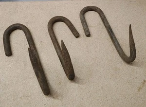 3 Assorted Vintage Antique Meat Butcher Farm Hooks Primitive Farmhouse  - Picture 1 of 3