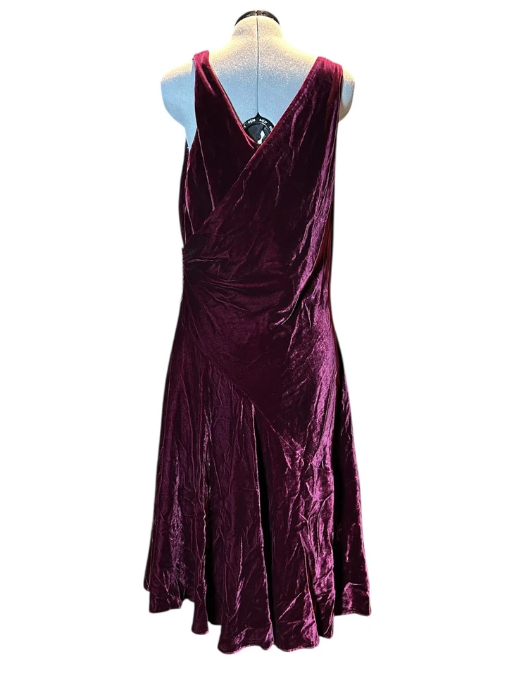 Vestido Vintage Lauren Ralph Lauren Terciopelo Imitación Envolvente Sin Mangas Borgoña Talla 16 Foto 1 de 4