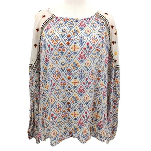 NWT Hannah Peasant Top Large Boho Embroidered Floral Mixed Print Tunic - Picture 1 of 10