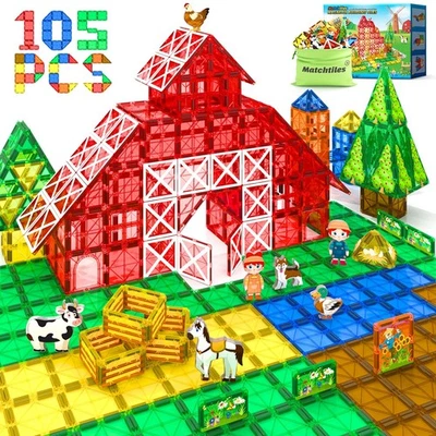 Magnetic Tiles with Farm Animals, Magnetic Blocks Building Toys for 3+ Year O... - Image 1 of 4