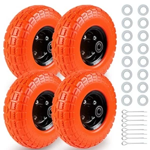 10" Solid Flat Free Tires and Wheels 4 Pcs, 4.10/3.50-4 Rubber Tire Replaceme... - Picture 1 of 7