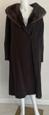 Abe Reinis Original Forstmann Brown 100% Virgin Wool Long Coat W Mink Collar - Image 1 of 4