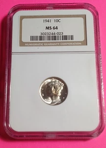 1941 10C MERCURY DIME NGC MS64 BEAUTIFUL TONER HERE OLD HOLDER SILVER U.S. DIME - Picture 1 of 24
