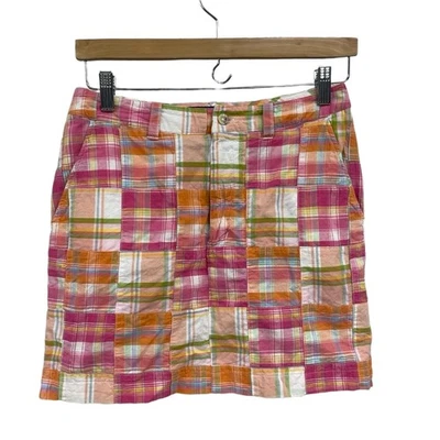 Saia Preppy Cape Madras Multi Color Xadrez Estampa Rosa Fecho de Botão Tamanho 2 XS - Imagem 1 de 4