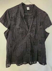 FS58 TARGET SIZE 16 BLACK LACE ASIAN BLOUSE SHORT SLEEVE PRE LOVED - Picture 1 of 5
