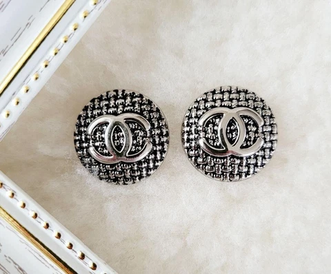 Chanel Vintage Parts Button Silver 2 pieces Set Free shipping Cover