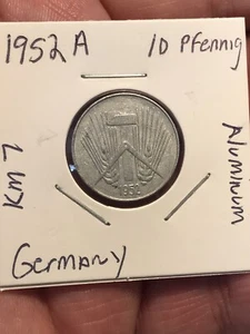 1952 A  10 PFENNIG GERMANY DEMOCRATIC REPUBLIC KM# 7 - Picture 1 of 3