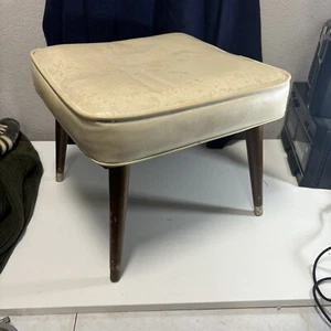 VTG Mid Century Modern Foot Stool Ottoman Tapered Legs Retro 16x13 Cream Color - Picture 1 of 7