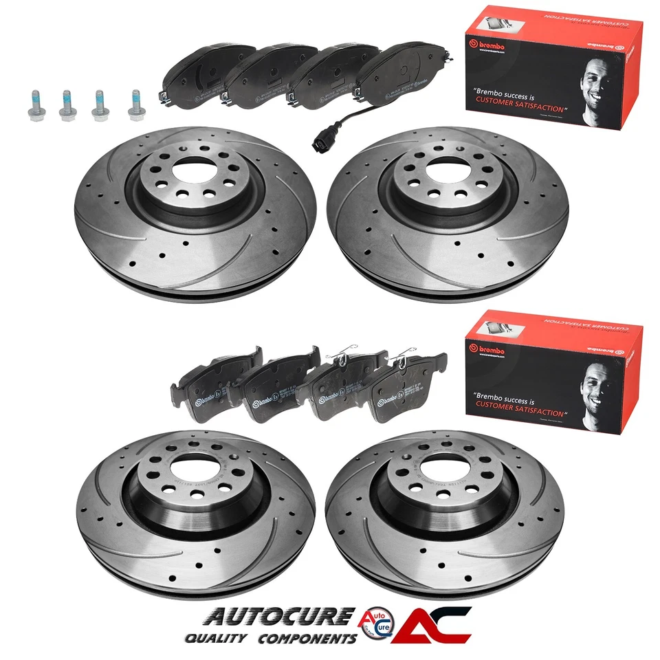 FOR VW GOLF R MK7 FRONT & REAR DRILLED & GROOVED BRAKE DISCS & BREMBO PADS - Image 1 of 1