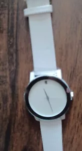 WOMEN'S WATCH SILVER WHITE LEATHER STRAP & CRYSTAL SMALL FACE 1" DIAMETER - Picture 1 of 5