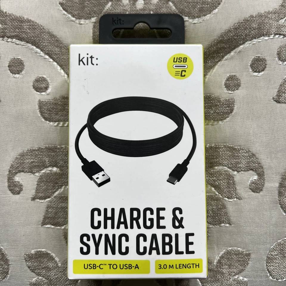 Kit Charge & Sync cable USB-C to USB-A 3m Fast Charger,Black(new & sealed) - Image 1 of 4