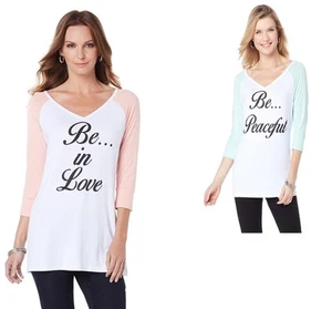 Lisa Kline Lush Raglan Sleeve V-Neck Graphic Tee 398630-J - Picture 1 of 3