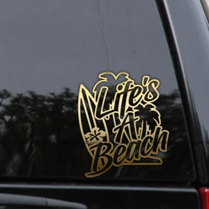 Life’s A Beach Vinyl Decal Sticker – Palm Trees, Surfboard, Hawaii, Funny - Bild 1 von 2
