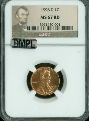 1998 D LINCOLN CENT NGC MAC MS67 RED DMPL 2ND FINEST REGISTRY SPOTLESS * - Image 1 of 2