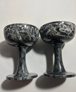 SET OF 2 BLACK MARBLE CHAMPAGNE GLASSES - Picture 1 of 10