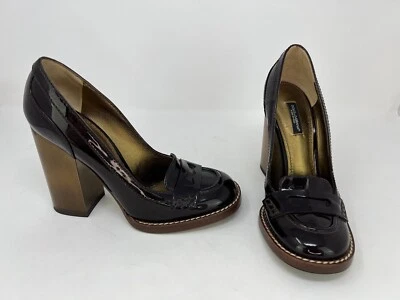 Zapatos de tacón Dolce Gabbana marrón charol con centavo dorado talla 37 1/2 Foto 1 de 4