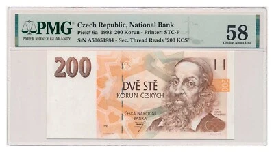 CZECHOSLOVAKIA banknote 200 Korun 1993 PMG AU 58 Choice About Uncirculated - Image 1 of 4