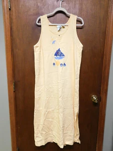Blue-Eyed Bear Yellow Maxi Dress Size XL with Sailboats - Picture 1 of 5