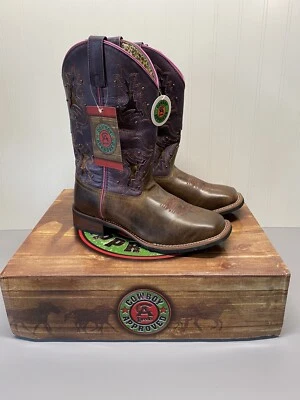 Laredo Women’s Western Cowboy Boots Size 10 M Broad Square Toe Tan Purple 5657 - Image 1 of 4