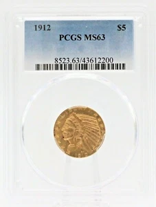 1912 PCGS MS63 $5 Gold Indian - Picture 1 of 2