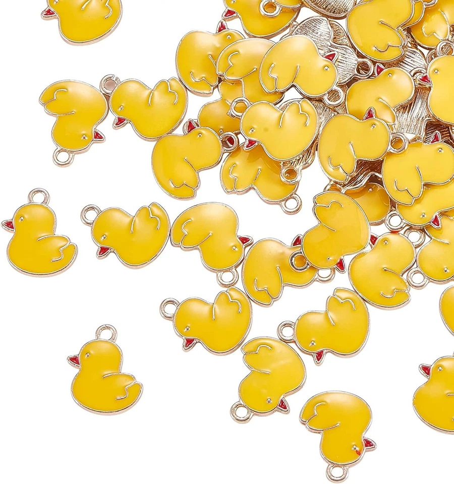 100x Dijes de pollito amarillo esmaltado pájaro animal encanto a granel para hacer joyas hágalo usted mismo Foto 1 de 4