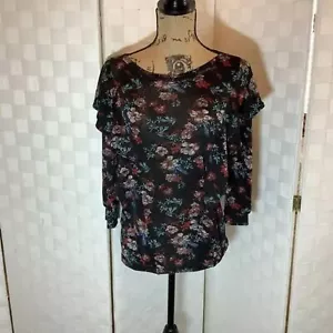new free people black floral blouse size XS - Picture 1 of 8