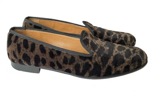 STUBBS & WOOTTON Womens Slippers Velvet Leopard Print Sz 7.5 AA w/Green Dustbag - Picture 1 of 15