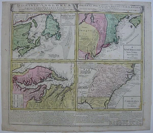 Colonias Inglesas América Nueva Jersey Newfundland color placa de cobre mapa 1745  - Imagen 1 de 1