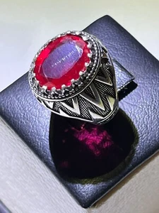 Elegant Men silver 925 Ring Natural France Ruby Jewelry Design ياقوت فرنسي مترش - Picture 1 of 19