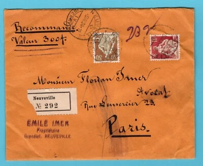 SWITZERLAND R insured cover 1924 Neuveville to Paris, France - Image 1 of 2