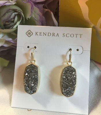 Kendra Scott Danya Drusy & Gold Plated Drop Earrings NWT RARE - Изображение 1 из 4