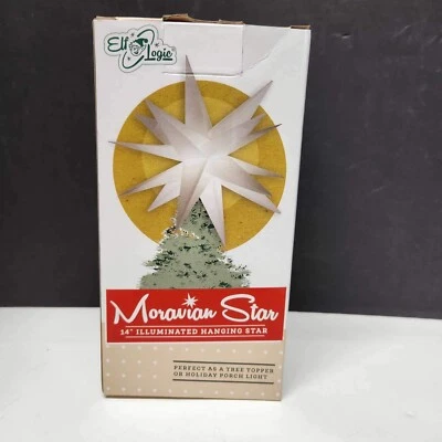 Elf Logic 14” Illuminated White Moravian Star - Hanging Outdoor Christmas Topper