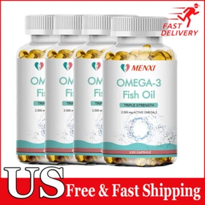 Omega 3 Fish Oil Capsules Triple Strength EPA & DHA, Burp-Less 120 sofgels USA - Picture 1 of 12