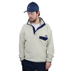Patagonia Synchilla Snap-T Pullover Fleece Jacket Coat Mens Sz Medium Beige Blue - Picture 1 of 11