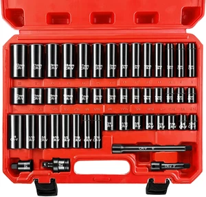 3/8" Drive Impact Socket Set, 48-Piece Sae/Metric, Deep/Shallow Sockets, with 3" - Picture 1 of 12