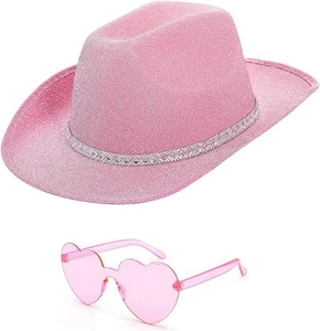 DAJOOEE Cowgirl Hut mit Herz Sonnenbrille Glitzer Cowboyhut für Damen Cosplay - Bild 1 von 7
