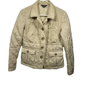 Lands End Quilted Jacket Coat Women Sz XS Beige Tan Buttons Fall Lightweight - Picture 1 of 12