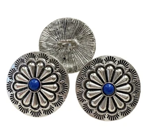 3PC Antiqued Silver Turquoise Flower Metal Buttons Sewing Button with Shank 30mm - Picture 1 of 3