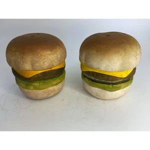 Vtg Bisque Hamburger Salt & Pepper Shaker Realistic - Picture 1 of 6