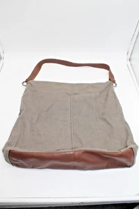 J Jill 100% Lino Algodón Y Cuero Cartera Bolso de Hombro Marrón 14" x 14" x 3 - Imagen 1 de 17