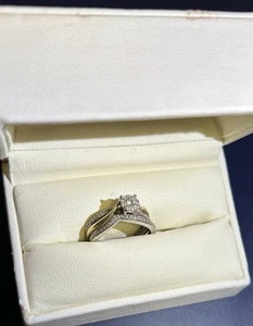 MICHAEL HILL 10CT TWO TONE GOLD AND WHITE GOLD DIAMOND BRIDAL SET RING SIZE O - Picture 1 of 3
