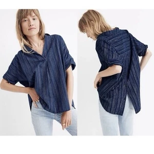Madewell Courier Button Back Shirt Cecile Stripe Blue Cotton Women’s Size Small - Picture 1 of 13