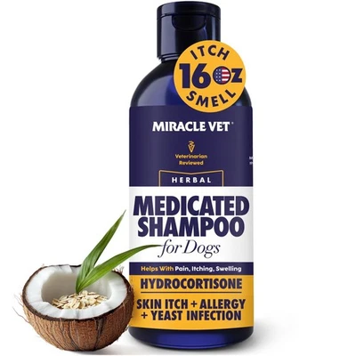 MIRACLE VET Medicated Dog Shampoo for Itchy Skin Relief - Yeast Infection Treatment for D...